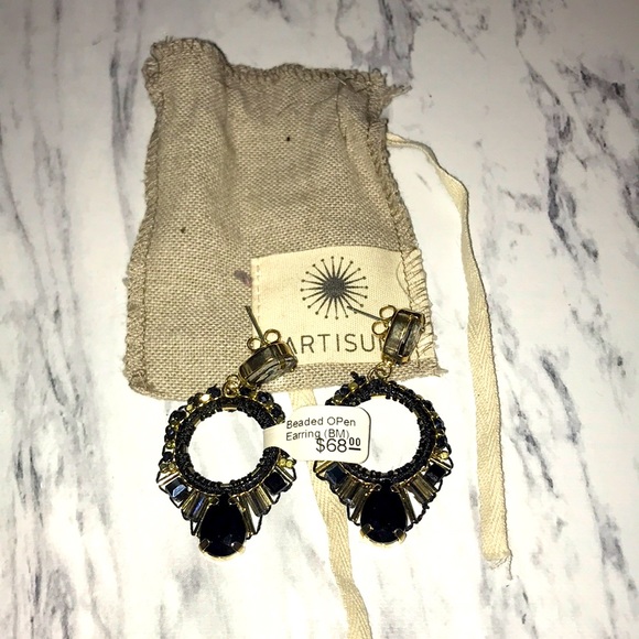 artisun Jewelry - NWT Artisun beaded open black gem earrings